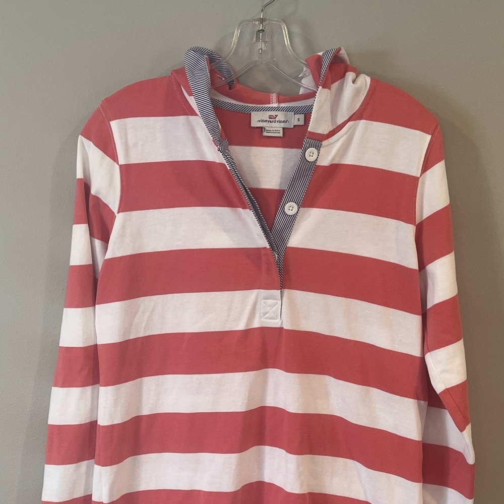 Vineyard Vines Girls Pink/White Striped Hooded Long Sleeve T-Shirt Hoodie Small